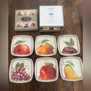 Pfaltzgraff set of 6 appetizer plates - square Fruit Motif